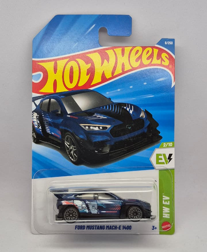 Hot Wheels Ford Mustang Mach-E Hot toy car in packaging on a gray background