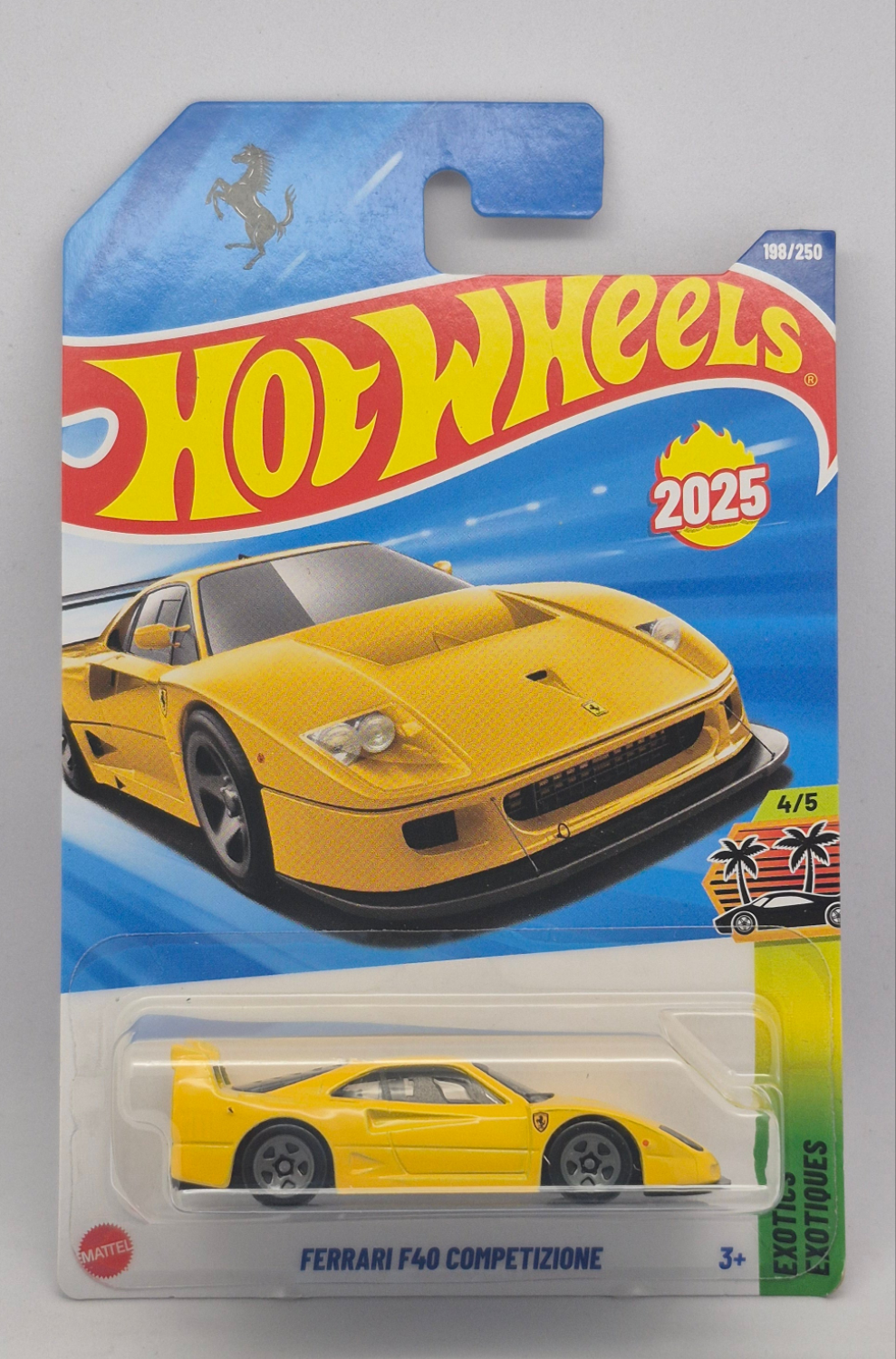 Hot Wheels Ferrari F40 Competizione toy car in packaging on a gray background
