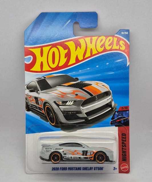 Hot Wheels 2020 Ford Mustang Shelby GT500 toy car in packaging on a gray background