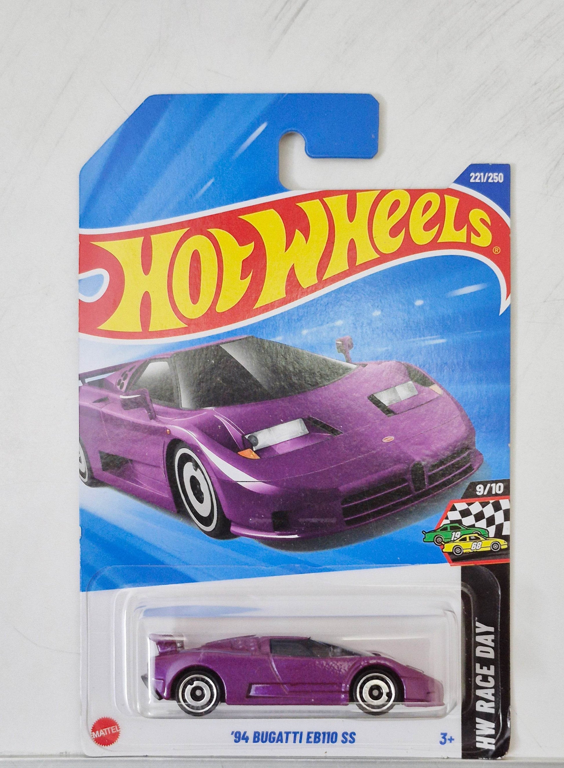 Hot Wheels '94 Bugatti EB110 SS toy car in packaging on a white background