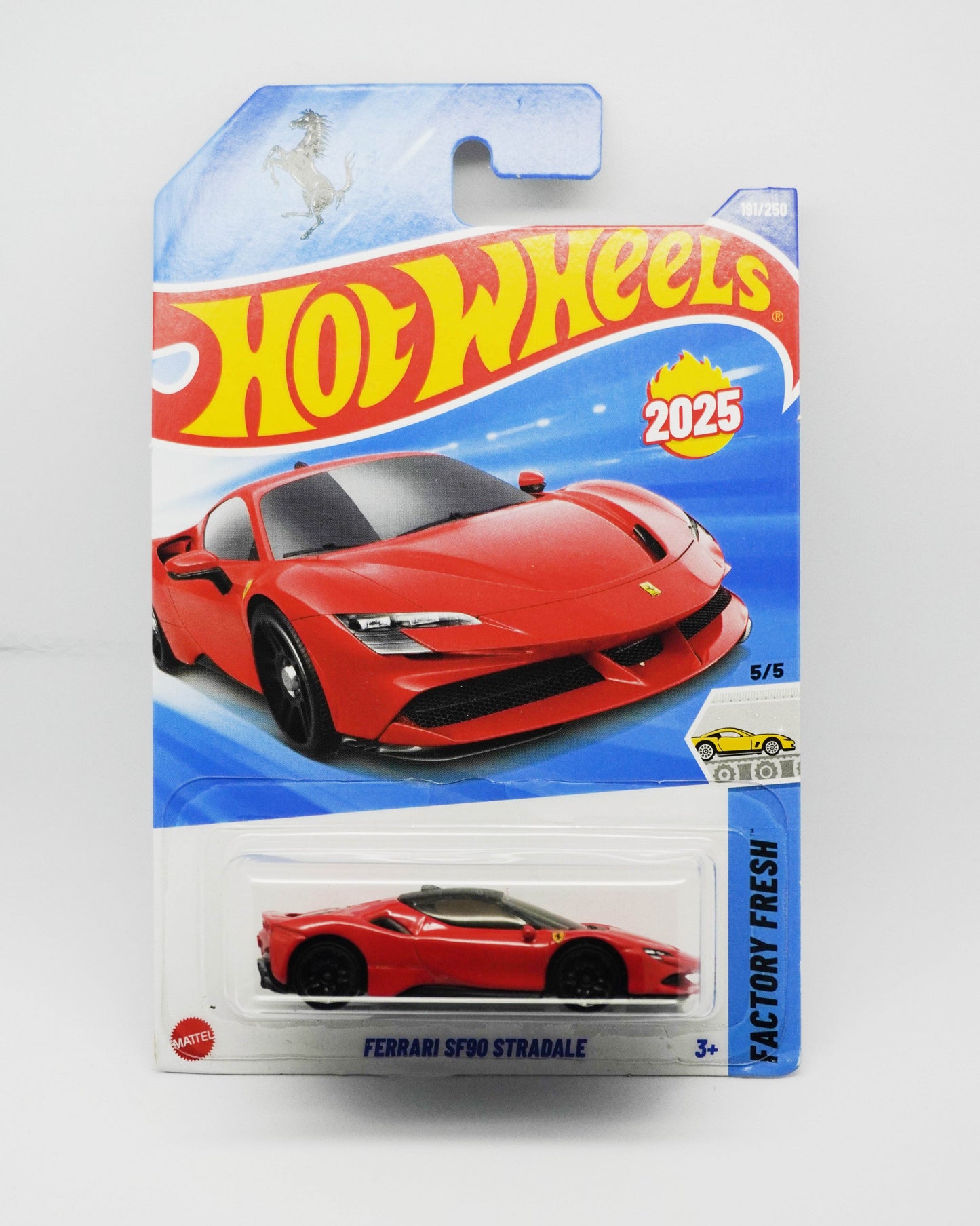 Hot Wheels Ferrari SF90 Stradale toy car in packaging on a white background