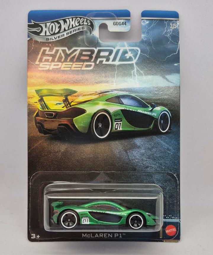 Hot Wheels McLaren P1 model car in packaging on a gray background